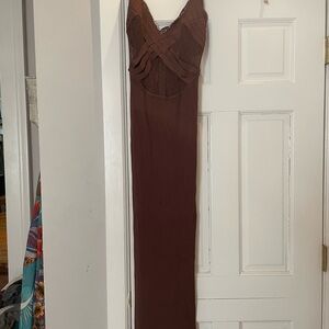 Herve Leger brown Bodycon Gown with Sweetheart Neckline for Wedding Guest